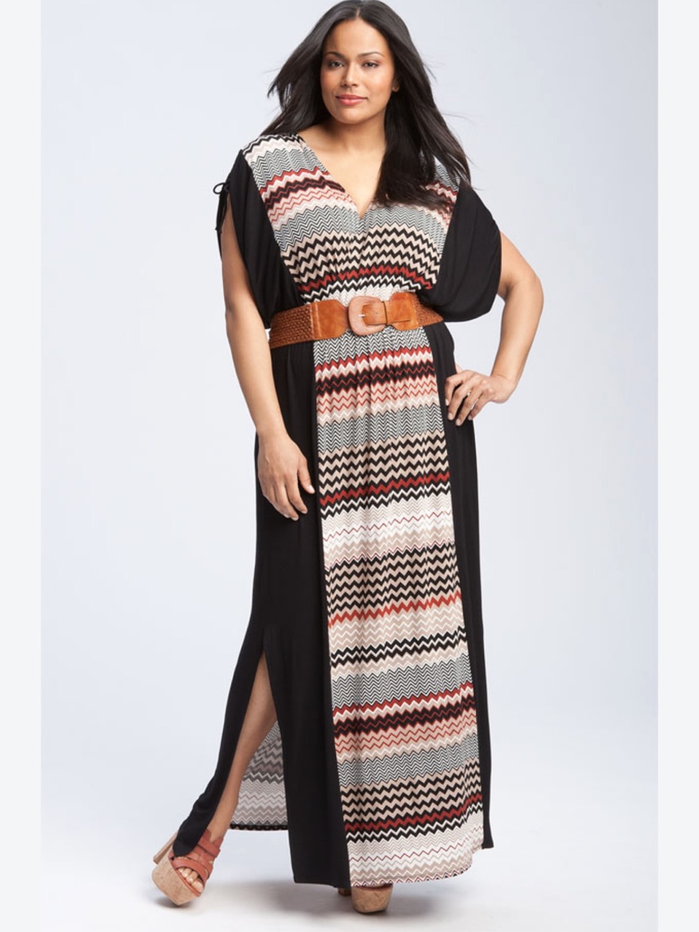 Nordstrom Remain stretch viscose black Maxi Dress with Chevron Center Panel